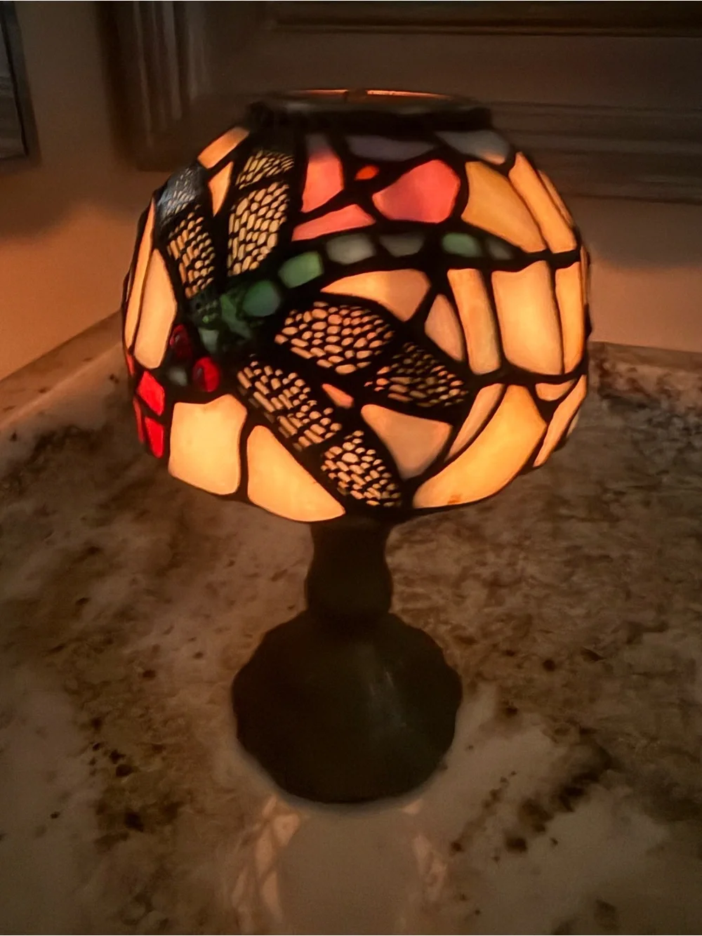Vintage Stained Glass Dragonfly Candle Holder